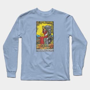 Queen of pentacles tarot card (distressed) Long Sleeve T-Shirt